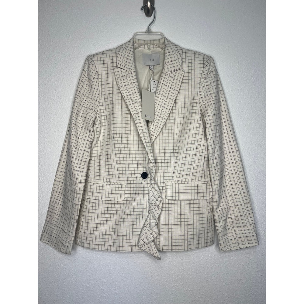 Joie Cream Plaid Blazer NWT 100% Cotton Beige Jacket Womens Size 8